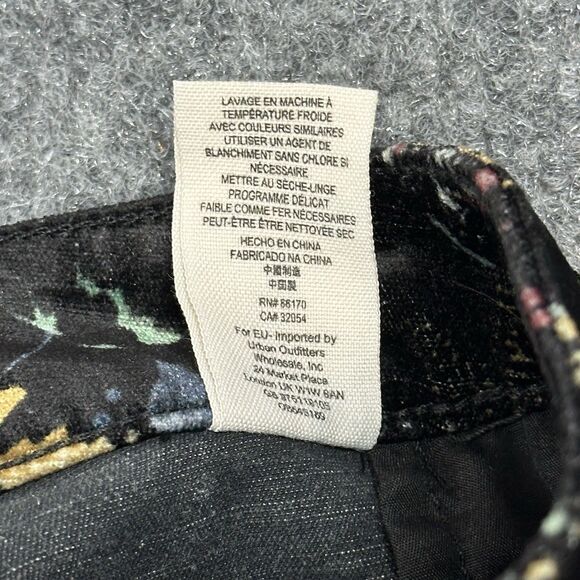 Free People Velvet Skinny Pant 12 Black Floral Print Retro Zip Pockets Mid Rise - Picture 11 of 14